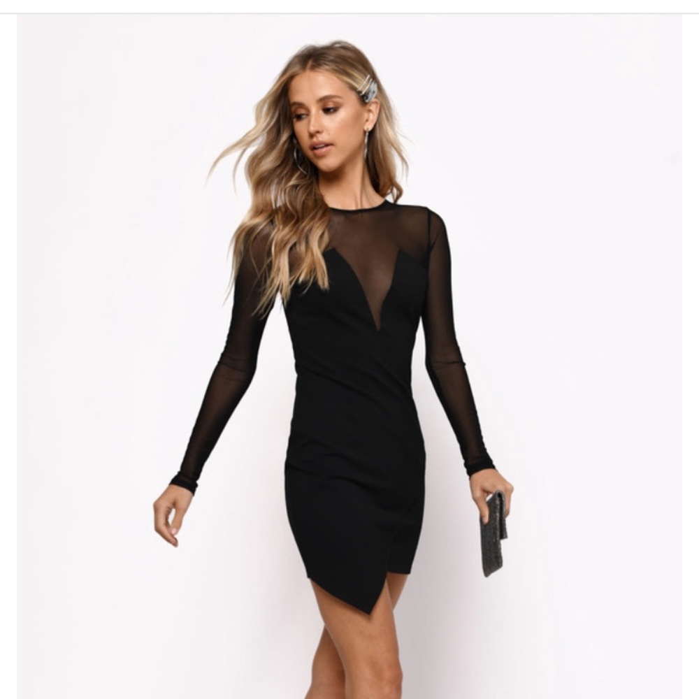 Long sleeve mesh cutout black mini dress - NWT- M